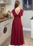 Izabelle A-Line V-neck Floor-Length Chiffon Junior Bridesmaid Dress With Cascading Ruffles STAP0013327