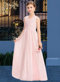 Lena A-Line V-neck Floor-Length Chiffon Junior Bridesmaid Dress With Ruffle STAP0013328