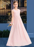 Lena A-Line V-neck Floor-Length Chiffon Junior Bridesmaid Dress With Ruffle STAP0013328