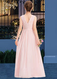 Lena A-Line V-neck Floor-Length Chiffon Junior Bridesmaid Dress With Ruffle STAP0013328