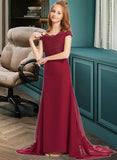 Lillian Trumpet/Mermaid Off-the-Shoulder Court Train Chiffon Lace Junior Bridesmaid Dress STAP0013330