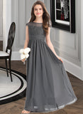 Sophronia A-Line Scoop Neck Floor-Length Chiffon Lace Junior Bridesmaid Dress With Ruffle STAP0013331