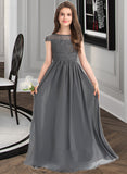 Sophronia A-Line Scoop Neck Floor-Length Chiffon Lace Junior Bridesmaid Dress With Ruffle STAP0013331