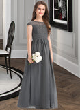 Sophronia A-Line Scoop Neck Floor-Length Chiffon Lace Junior Bridesmaid Dress With Ruffle STAP0013331