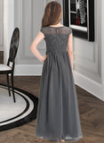 Sophronia A-Line Scoop Neck Floor-Length Chiffon Lace Junior Bridesmaid Dress With Ruffle STAP0013331