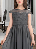 Sophronia A-Line Scoop Neck Floor-Length Chiffon Lace Junior Bridesmaid Dress With Ruffle STAP0013331