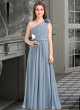 Aleah A-Line One-Shoulder Floor-Length Chiffon Junior Bridesmaid Dress With Ruffle Flower(s) STAP0013332