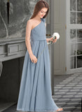 Aleah A-Line One-Shoulder Floor-Length Chiffon Junior Bridesmaid Dress With Ruffle Flower(s) STAP0013332