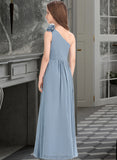 Aleah A-Line One-Shoulder Floor-Length Chiffon Junior Bridesmaid Dress With Ruffle Flower(s) STAP0013332