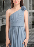 Aleah A-Line One-Shoulder Floor-Length Chiffon Junior Bridesmaid Dress With Ruffle Flower(s) STAP0013332