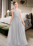 Tania A-Line Scoop Neck Floor-Length Chiffon Lace Junior Bridesmaid Dress STAP0013333