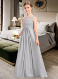 Tania A-Line Scoop Neck Floor-Length Chiffon Lace Junior Bridesmaid Dress STAP0013333