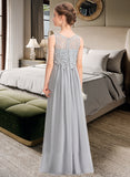 Tania A-Line Scoop Neck Floor-Length Chiffon Lace Junior Bridesmaid Dress STAP0013333