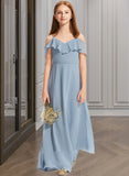 Danika A-Line Off-the-Shoulder Floor-Length Chiffon Junior Bridesmaid Dress With Ruffles STAP0013334