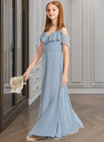 Danika A-Line Off-the-Shoulder Floor-Length Chiffon Junior Bridesmaid Dress With Ruffles STAP0013334