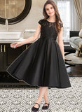 Hayley A-Line Scoop Neck Knee-Length Satin Lace Junior Bridesmaid Dress With Pockets STAP0013335