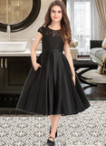 Hayley A-Line Scoop Neck Knee-Length Satin Lace Junior Bridesmaid Dress With Pockets STAP0013335