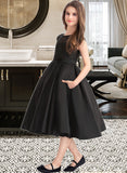 Hayley A-Line Scoop Neck Knee-Length Satin Lace Junior Bridesmaid Dress With Pockets STAP0013335