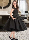 Hayley A-Line Scoop Neck Knee-Length Satin Lace Junior Bridesmaid Dress With Pockets STAP0013335