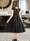 Hayley A-Line Scoop Neck Knee-Length Satin Lace Junior Bridesmaid Dress With Pockets STAP0013335