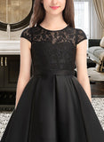 Hayley A-Line Scoop Neck Knee-Length Satin Lace Junior Bridesmaid Dress With Pockets STAP0013335