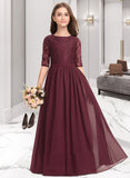 Elvira A-Line Scoop Neck Floor-Length Chiffon Lace Junior Bridesmaid Dress STAP0013336