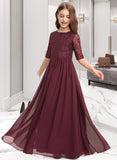 Elvira A-Line Scoop Neck Floor-Length Chiffon Lace Junior Bridesmaid Dress STAP0013336