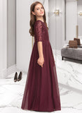 Elvira A-Line Scoop Neck Floor-Length Chiffon Lace Junior Bridesmaid Dress STAP0013336