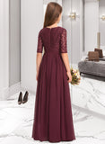 Elvira A-Line Scoop Neck Floor-Length Chiffon Lace Junior Bridesmaid Dress STAP0013336