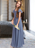 Francesca A-Line Scoop Neck Floor-Length Chiffon Junior Bridesmaid Dress With Bow(s) STAP0013337