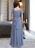 Francesca A-Line Scoop Neck Floor-Length Chiffon Junior Bridesmaid Dress With Bow(s) STAP0013337