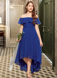 Cristina A-Line Off-the-Shoulder Asymmetrical Chiffon Junior Bridesmaid Dress With Cascading Ruffles STAP0013338