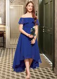 Cristina A-Line Off-the-Shoulder Asymmetrical Chiffon Junior Bridesmaid Dress With Cascading Ruffles STAP0013338