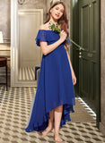 Cristina A-Line Off-the-Shoulder Asymmetrical Chiffon Junior Bridesmaid Dress With Cascading Ruffles STAP0013338