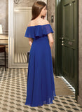 Cristina A-Line Off-the-Shoulder Asymmetrical Chiffon Junior Bridesmaid Dress With Cascading Ruffles STAP0013338