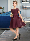 Claire A-Line Scoop Neck Knee-Length Chiffon Lace Junior Bridesmaid Dress With Bow(s) STAP0013339