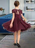 Claire A-Line Scoop Neck Knee-Length Chiffon Lace Junior Bridesmaid Dress With Bow(s) STAP0013339