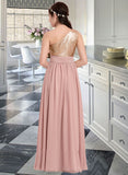 Anika A-Line One-Shoulder Floor-Length Chiffon Junior Bridesmaid Dress With Ruffle STAP0013340