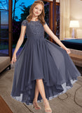 Iliana A-Line Scoop Neck Asymmetrical Chiffon Lace Junior Bridesmaid Dress STAP0013341