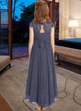 Iliana A-Line Scoop Neck Asymmetrical Chiffon Lace Junior Bridesmaid Dress STAP0013341