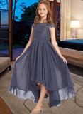 Iliana A-Line Scoop Neck Asymmetrical Chiffon Lace Junior Bridesmaid Dress STAP0013341