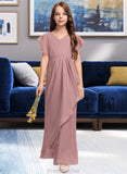 Georgia A-Line V-neck Floor-Length Chiffon Junior Bridesmaid Dress With Cascading Ruffles STAP0013343