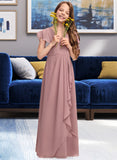 Georgia A-Line V-neck Floor-Length Chiffon Junior Bridesmaid Dress With Cascading Ruffles STAP0013343