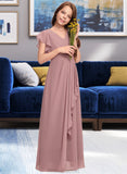 Georgia A-Line V-neck Floor-Length Chiffon Junior Bridesmaid Dress With Cascading Ruffles STAP0013343