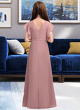 Georgia A-Line V-neck Floor-Length Chiffon Junior Bridesmaid Dress With Cascading Ruffles STAP0013343