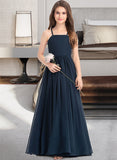 Yaritza A-Line Square Neckline Floor-Length Chiffon Junior Bridesmaid Dress With Bow(s) STAP0013345