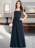 Yaritza A-Line Square Neckline Floor-Length Chiffon Junior Bridesmaid Dress With Bow(s) STAP0013345