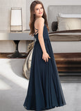 Yaritza A-Line Square Neckline Floor-Length Chiffon Junior Bridesmaid Dress With Bow(s) STAP0013345