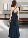 Yaritza A-Line Square Neckline Floor-Length Chiffon Junior Bridesmaid Dress With Bow(s) STAP0013345