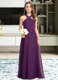 Teagan A-Line V-neck Floor-Length Chiffon Junior Bridesmaid Dress STAP0013346